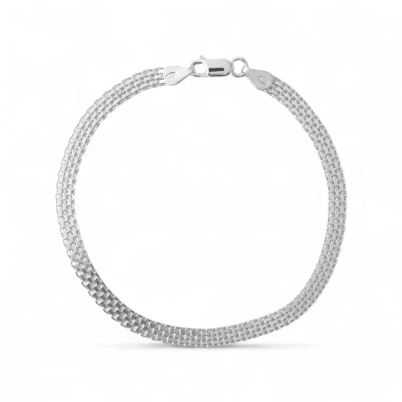Pulseira Esteira Trabalhada Prata 925 Achatada