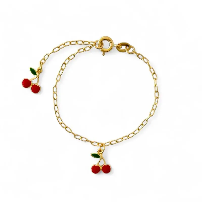 Pulseira Infantil Cereja Banhada a Ouro 18k