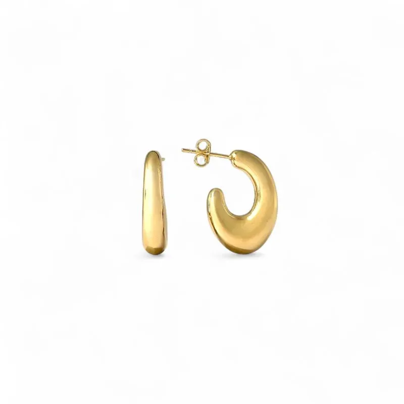 Brinco Argola Aberta Oval Banhado a Ouro 18k Larga Lisa