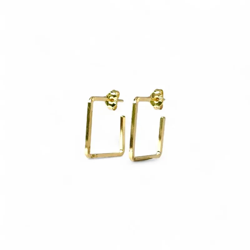 Brinco Argola Aberta Quadrada Banhado a Ouro 18k Lisa -1,7cm