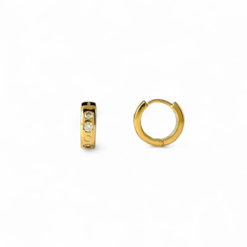 Brinco Argola Banhado a Ouro 18k Zircônias Redondas - 1,4cm