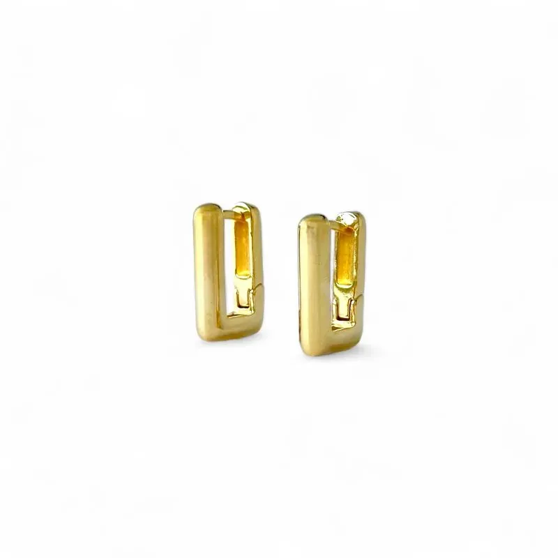 Brinco Argola Retangular Banhado a Ouro 18k Liso