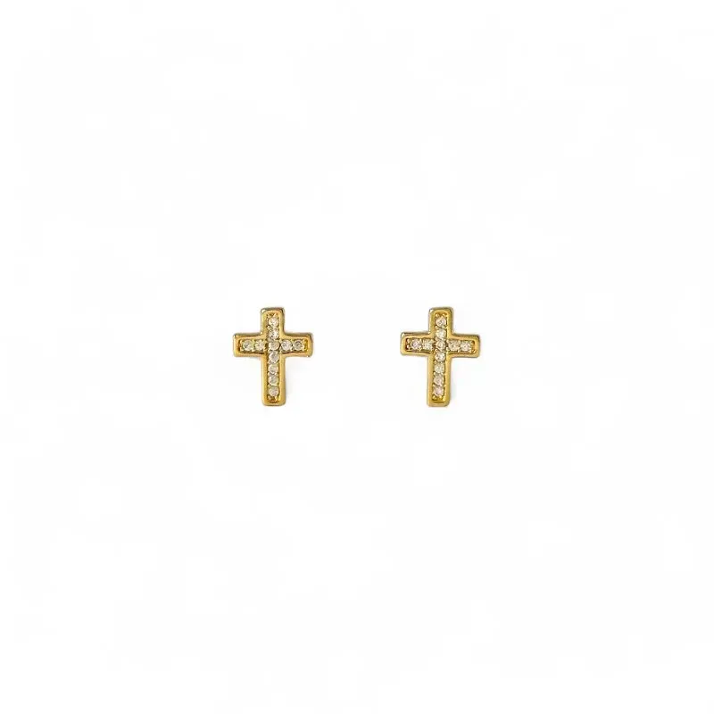 Brinco Cruz Banhado a Ouro 18k Cravejado com Zircônias