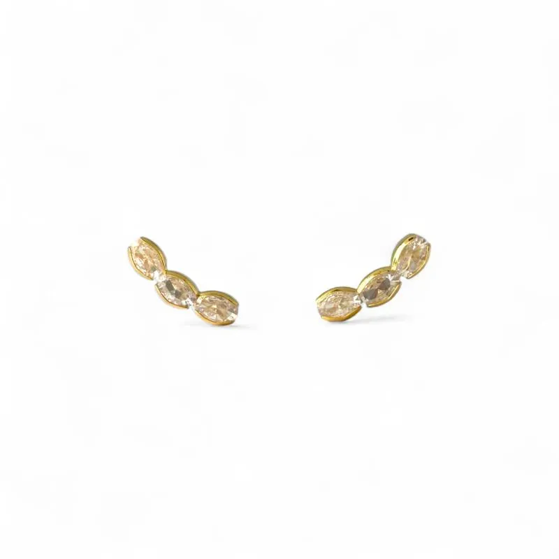 Brinco Earcuff Banhado a Ouro 18k com 3 Zircônias Oval