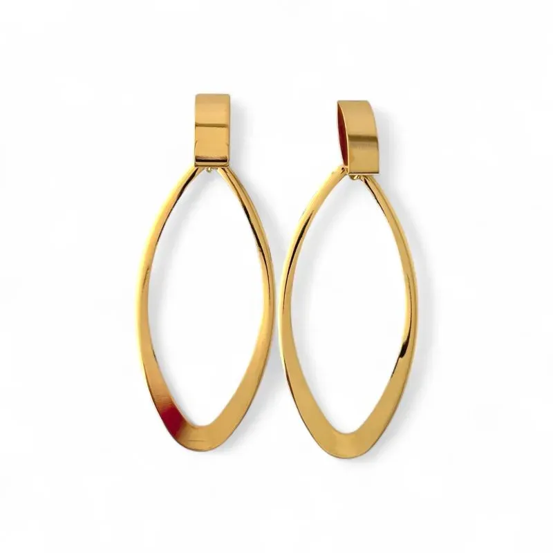 Brinco Maximalista Oval Pendurado Banhado a Ouro 18k Vazado