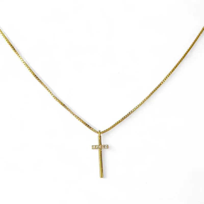 Colar Cruz Banhado a Ouro 18k com Zircônias