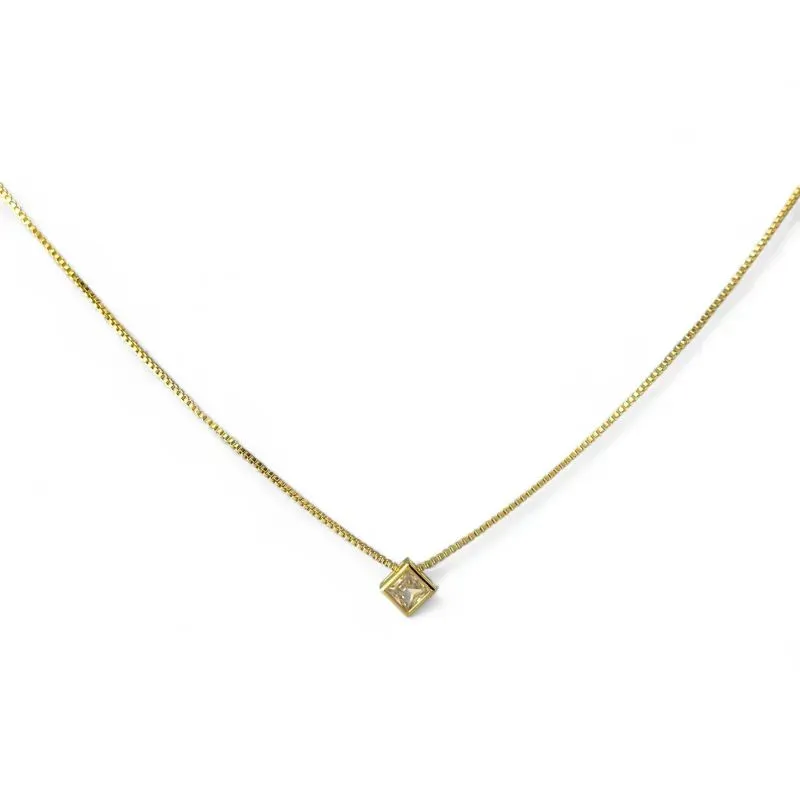 Colar Ponto de Luz Quadrado Banhado a Ouro 18k com Zircônia