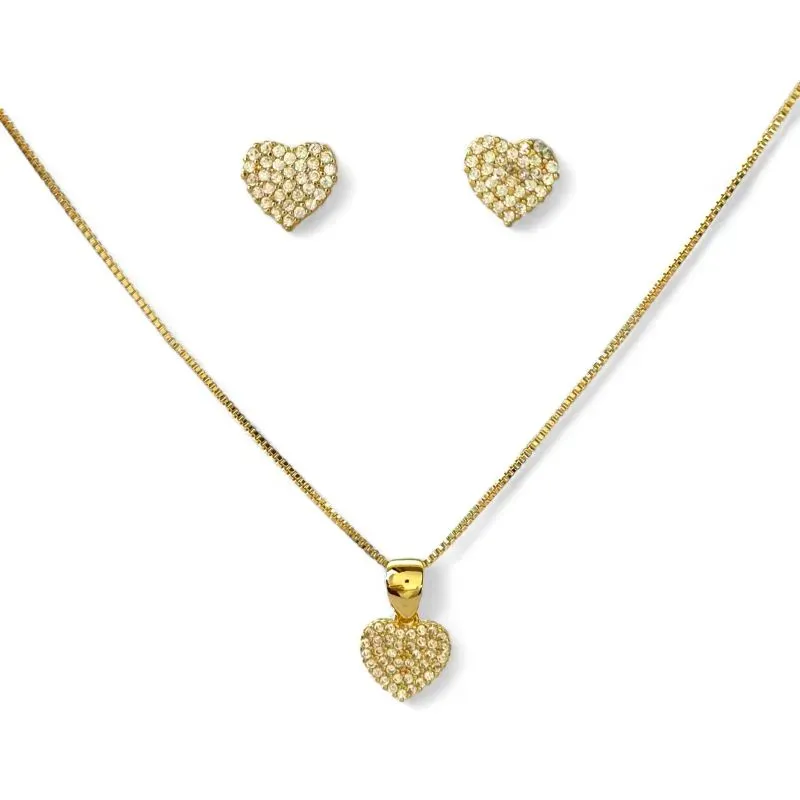 Conjunto Coração Banhado a Ouro 18k com Zircônias