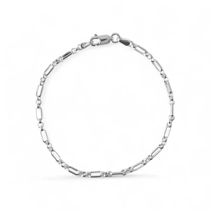 Pulseira Elo Português e Elo Retângulo Prata 925