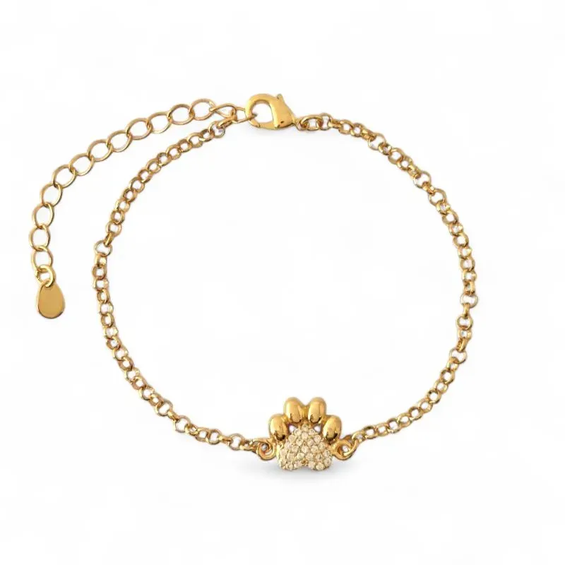 Pulseira Elo Português Pata Banhada a Ouro 18k com Zircônia