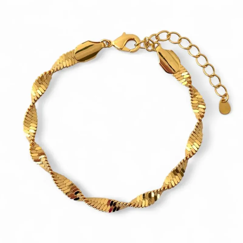 Pulseira Estilo Cordão Torcida Banhada a Ouro 18k