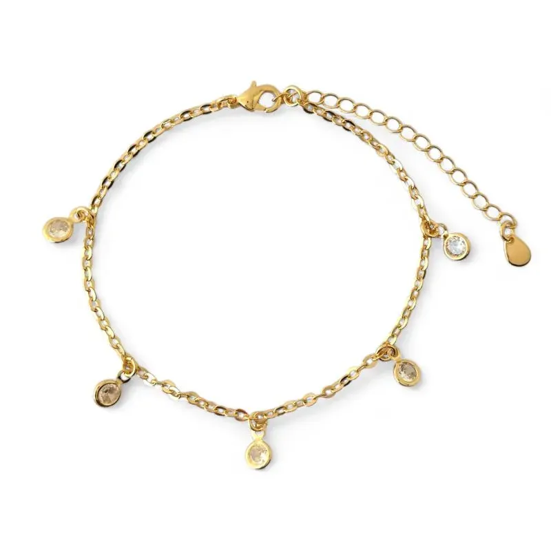 Pulseira Ponto de Luz Banhada a Ouro 18k com 5 Zircônias