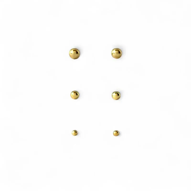 Trio de Brincos Bolinhas Banhado a Ouro 18k Liso