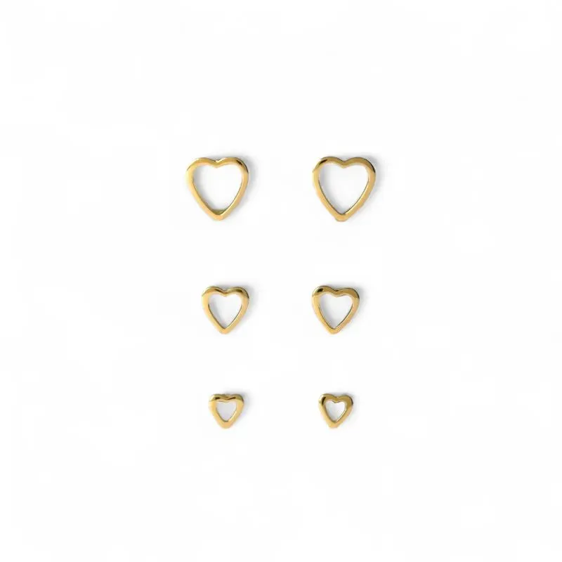 Trio de Brincos Coração Banhado a Ouro 18k Vazado Liso