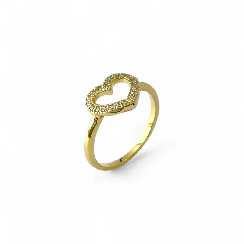 Anel Coração Banhado a Ouro 18k Vazado com Zircônias