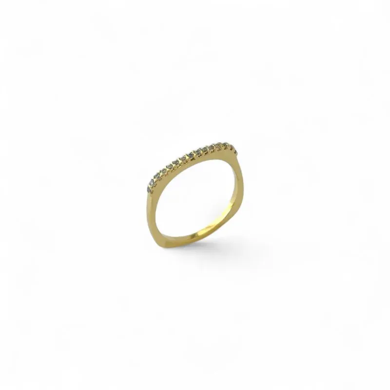 Anel Quadrado Banhado a Ouro 18k com 1 Linha de Zircônias