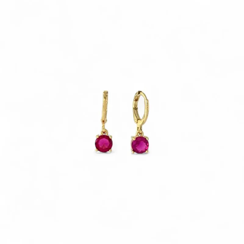 Brinco Argola Banhado a Ouro 18k com Zircônia Rosa Pendurada