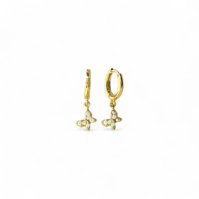 Brinco Argola Borboleta Banhado a Ouro 18k com Zircônias