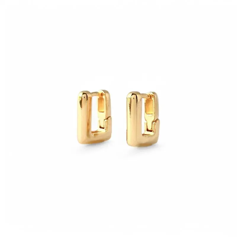 Brinco Argola Retangular Banhado a Ouro 18k Liso - 1,3cm