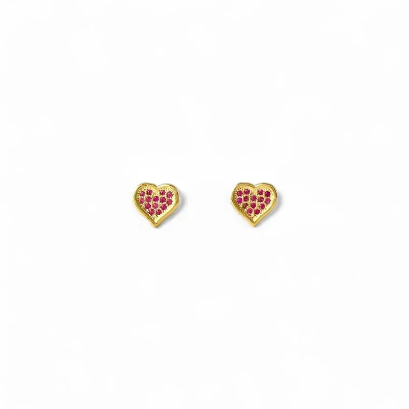 Brinco Coração Banhado a Ouro 18k com Zircônias Rosa - 0,8cm