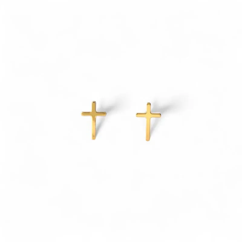 Brinco Cruz Banhado a Ouro 18k Liso