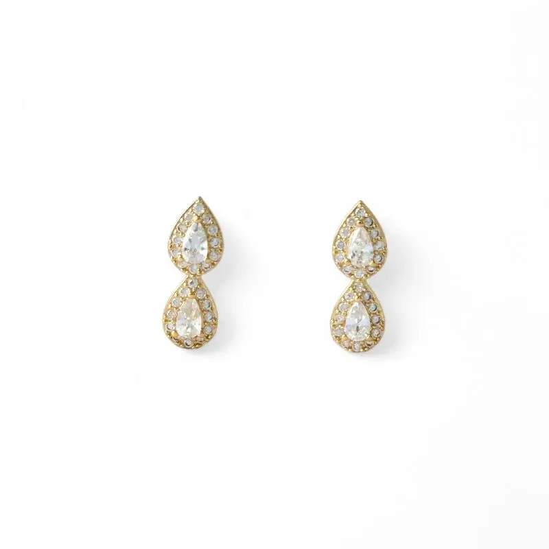 Brinco Duas Gotas Banhado a Ouro 18k com Zircônias