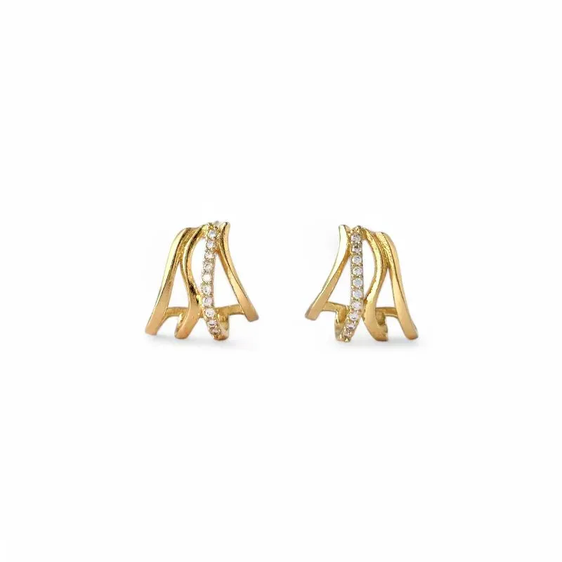 Brinco Earcuff Banhado a Ouro 18k com Linhas e Zircônias