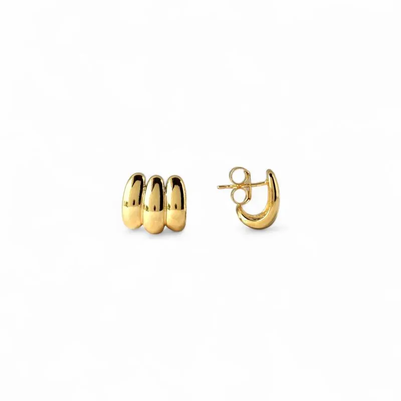 Brinco Earhook Banhado a Ouro 18k Liso 3 Gomos