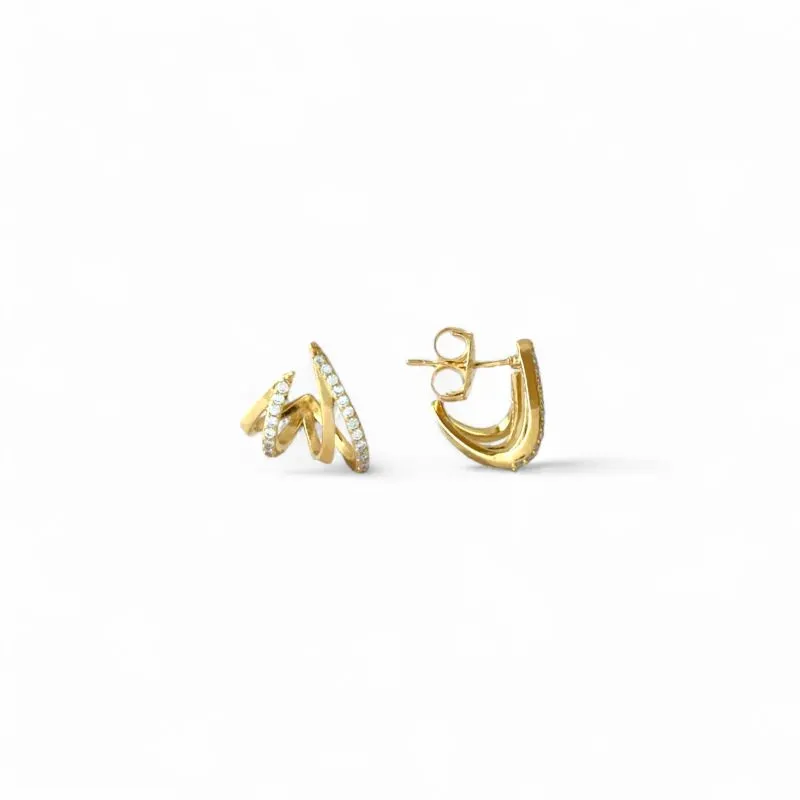 Brinco Earhook Banhado a Ouro 18k Liso e com Zircônias