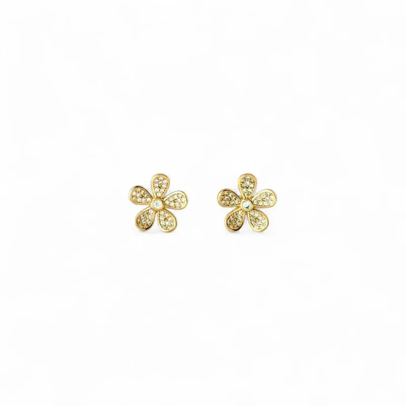 Brinco Flor Banhado a Ouro 18k e Zircônias