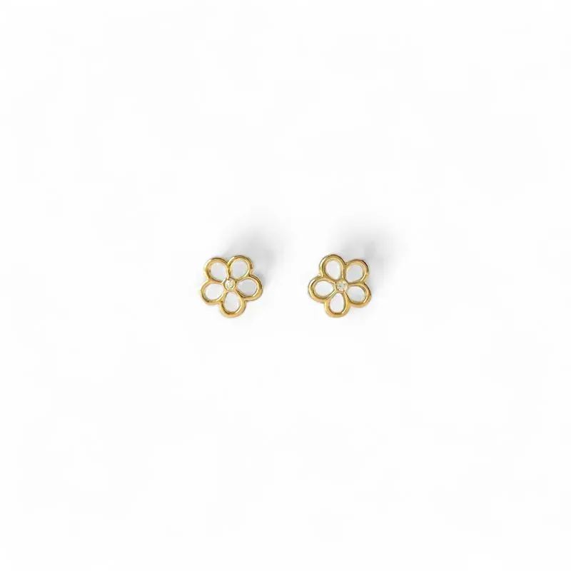 Brinco Flor Banhado a Ouro 18k Vazada com Zircônia
