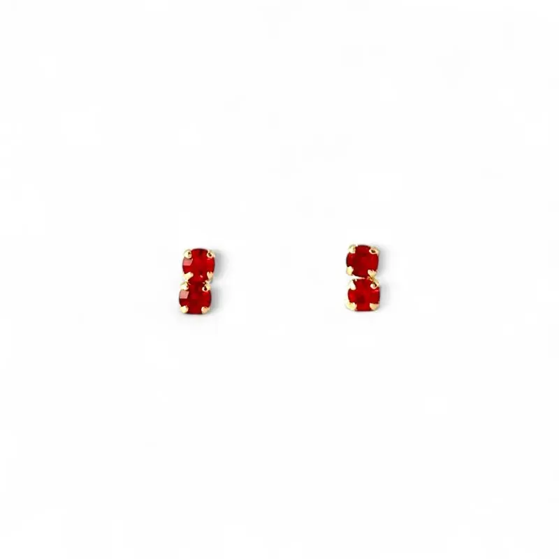 Brinco Infantil 2 Zircônias Banhado a Ouro 18k Vermelho