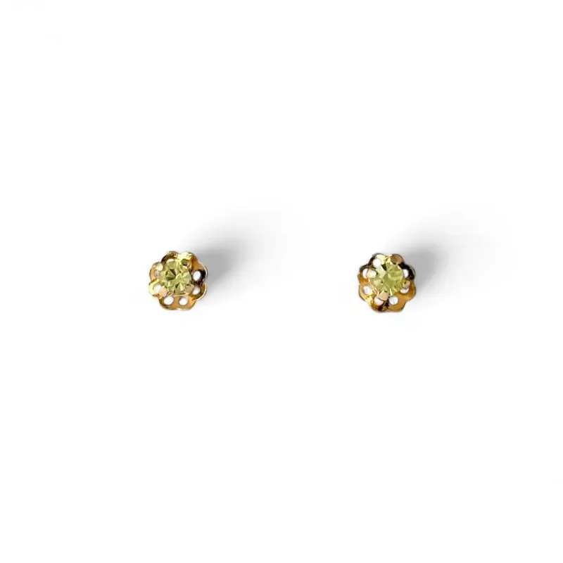 Brinco Infantil Flor Banhado a Ouro 18k com Zircônia Amarela