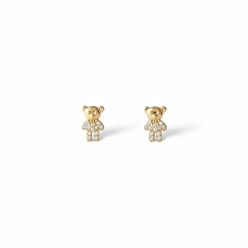 Brinco Infantil Urso Teddy Banhado a Ouro 18k com Zircônias