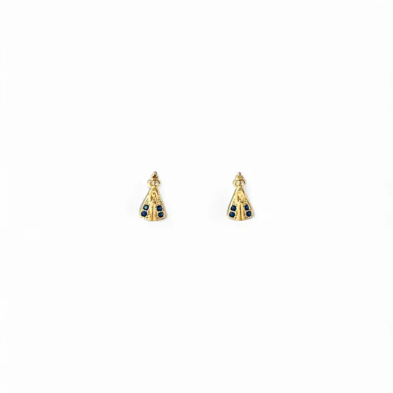 Brinco Nossa Senhora Banhado a Ouro 18k com Zircônias Azul