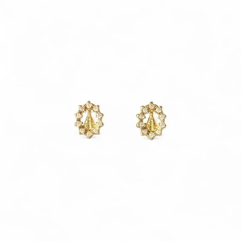 Brinco Nossa Senhora Oval Banhado a Ouro 18k com Zircônias