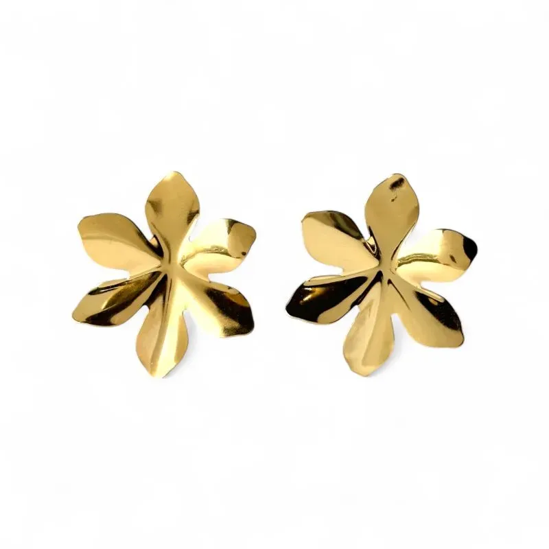 Brinco Orgânico Flor Banhado a Ouro 18k Liso