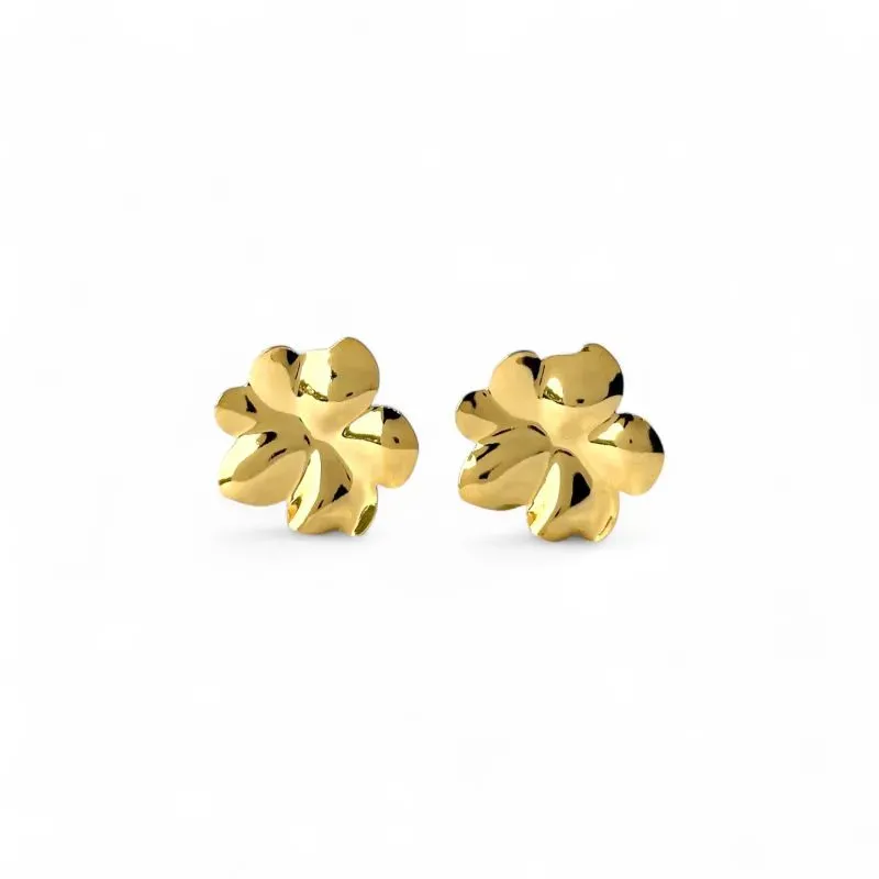 Brinco Orgânico Flor Banhado a Ouro 18k Liso