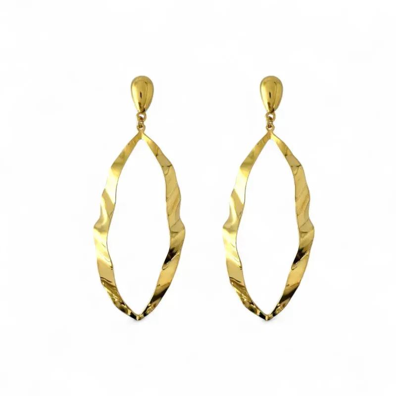 Brinco Orgânico Oval Banhado a Ouro 18k Pendurado