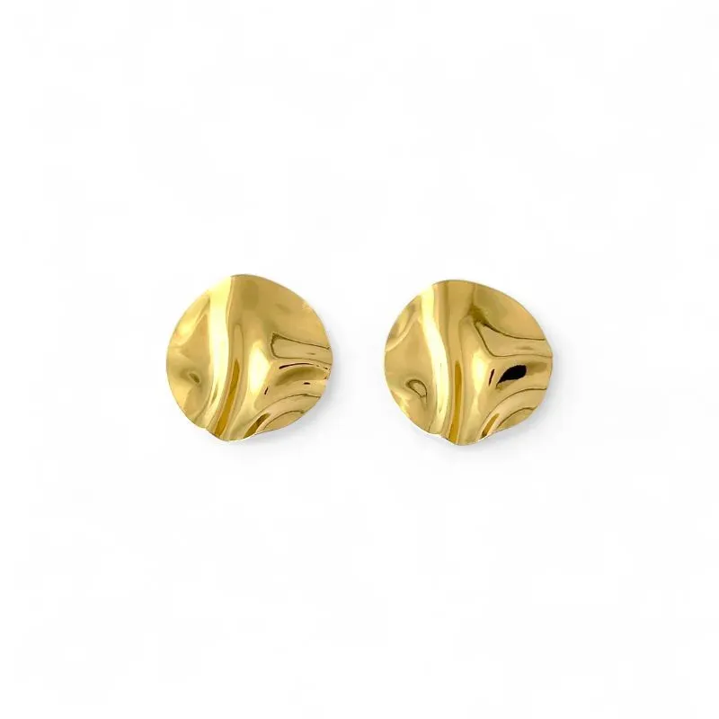 Brinco Orgânico Redondo Amassado Banhado a Ouro 18k