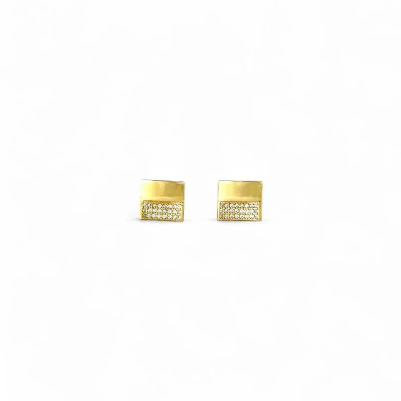 Brinco Quadrado Banhado a Ouro 18k com Detalhe em Zircônias