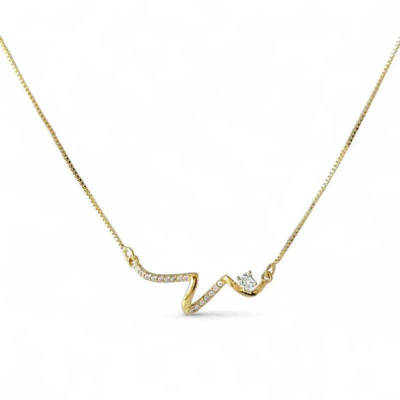 Colar Assimétrico Banhado a Ouro 18k com Zircônias