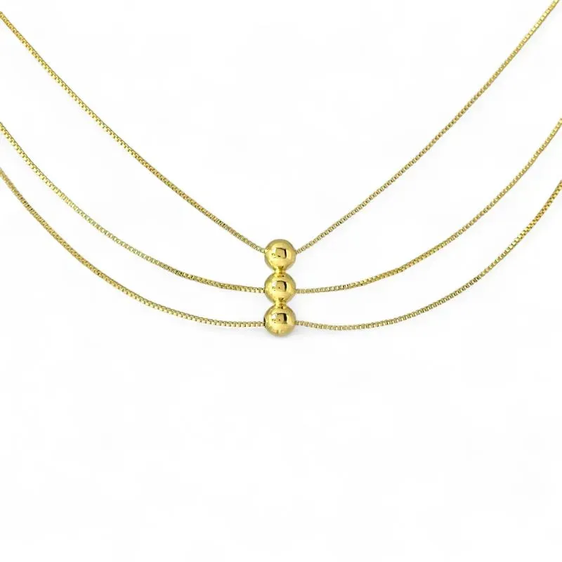 Colar Minimalista Triplo 3 Bolas Banhado a Ouro 18k