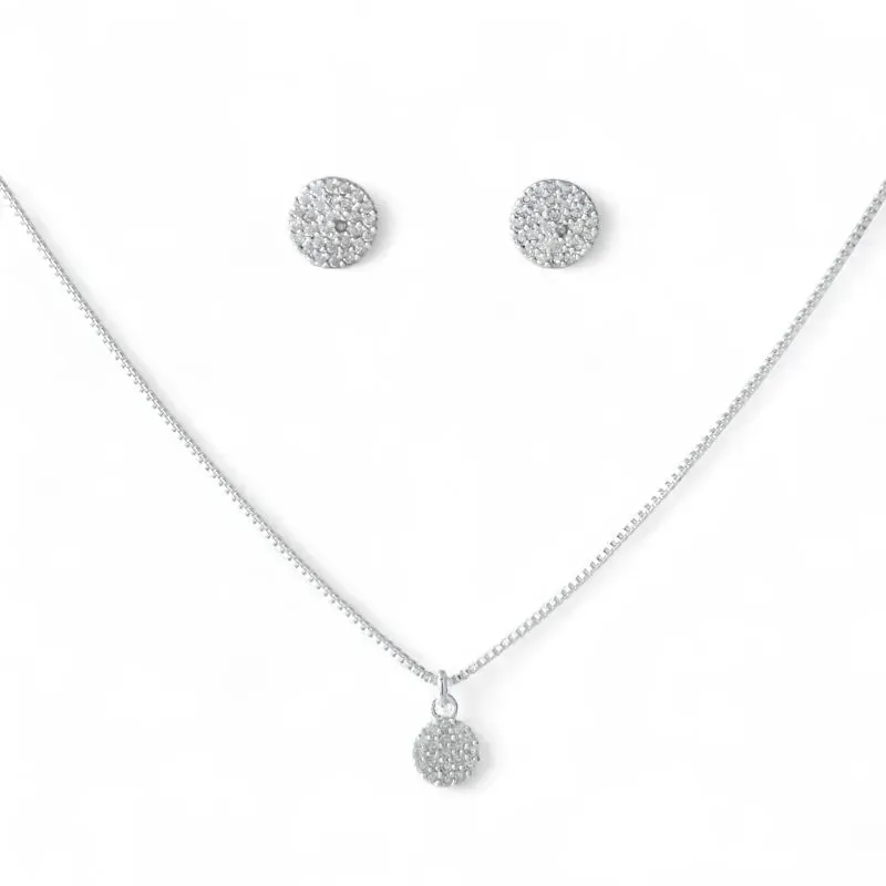 Conjunto Círculo Folheado a Prata com Zircônias