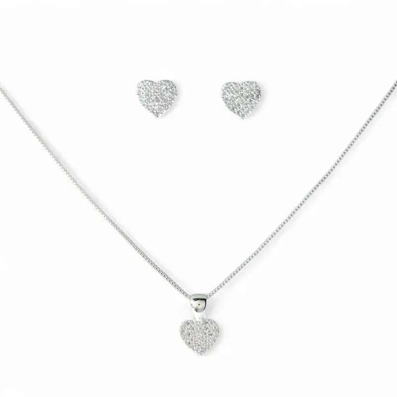 Conjunto Coração Folheado a Prata com Zircônias