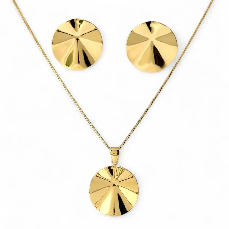 Conjunto Orgânico Redondo Banhado a Ouro 18k Ondulado