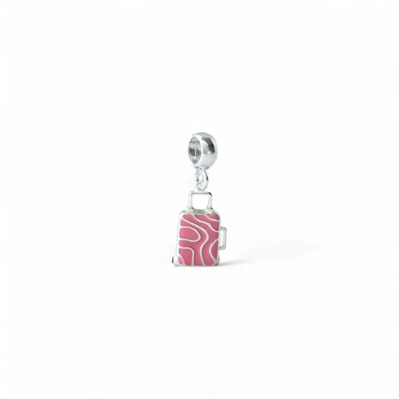 Pingente Berloque Mala de Viagem Rosa Prata 925