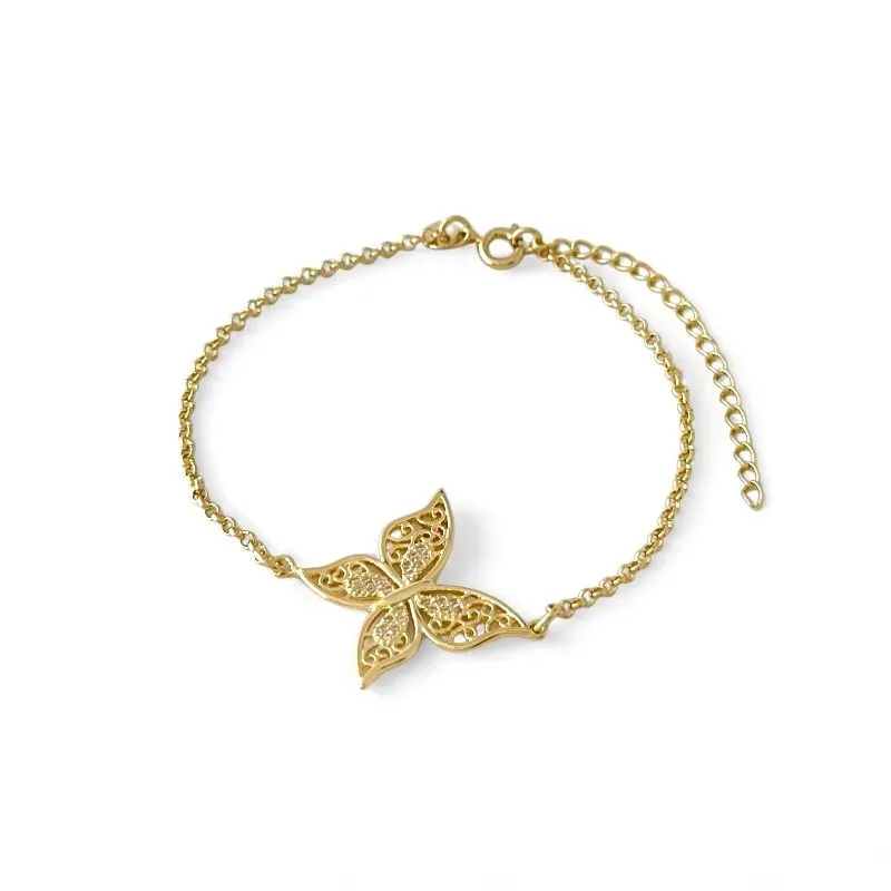 Pulseira Borboleta Banhada a Ouro 18k Vazada com Zircônias