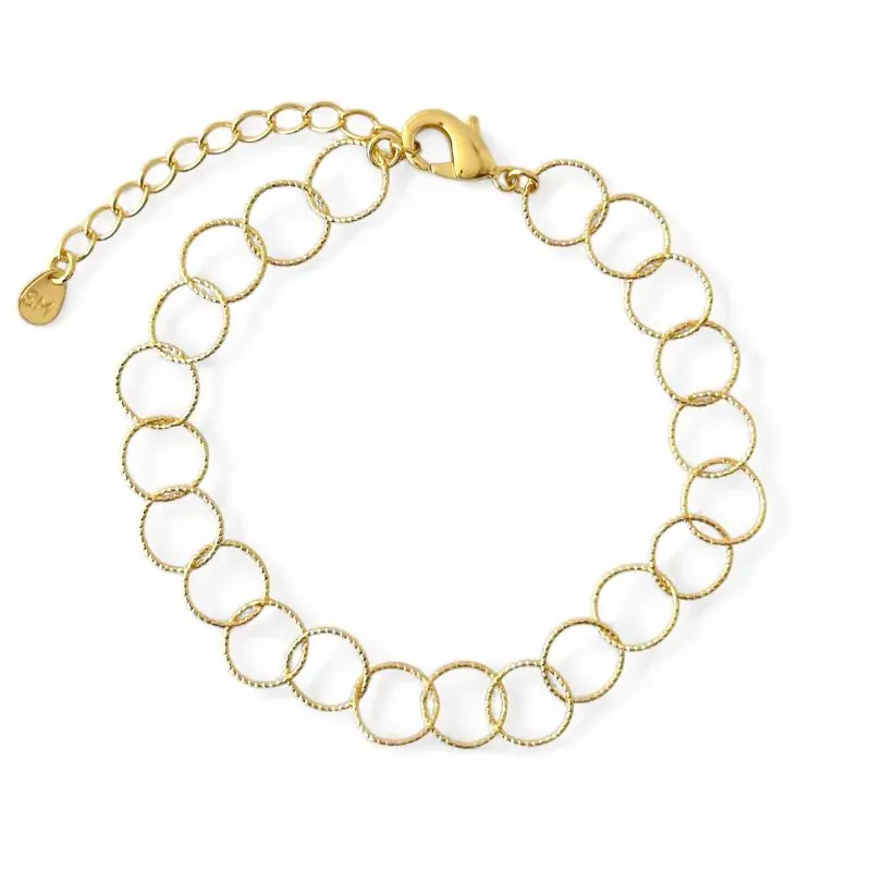 Pulseira Elos Redondos Banhada a Ouro 18k Trabalhado
