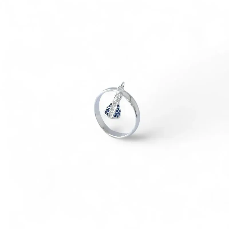 Anel Nossa Senhora Pendurada Prata 925 com Zircônia Azul
